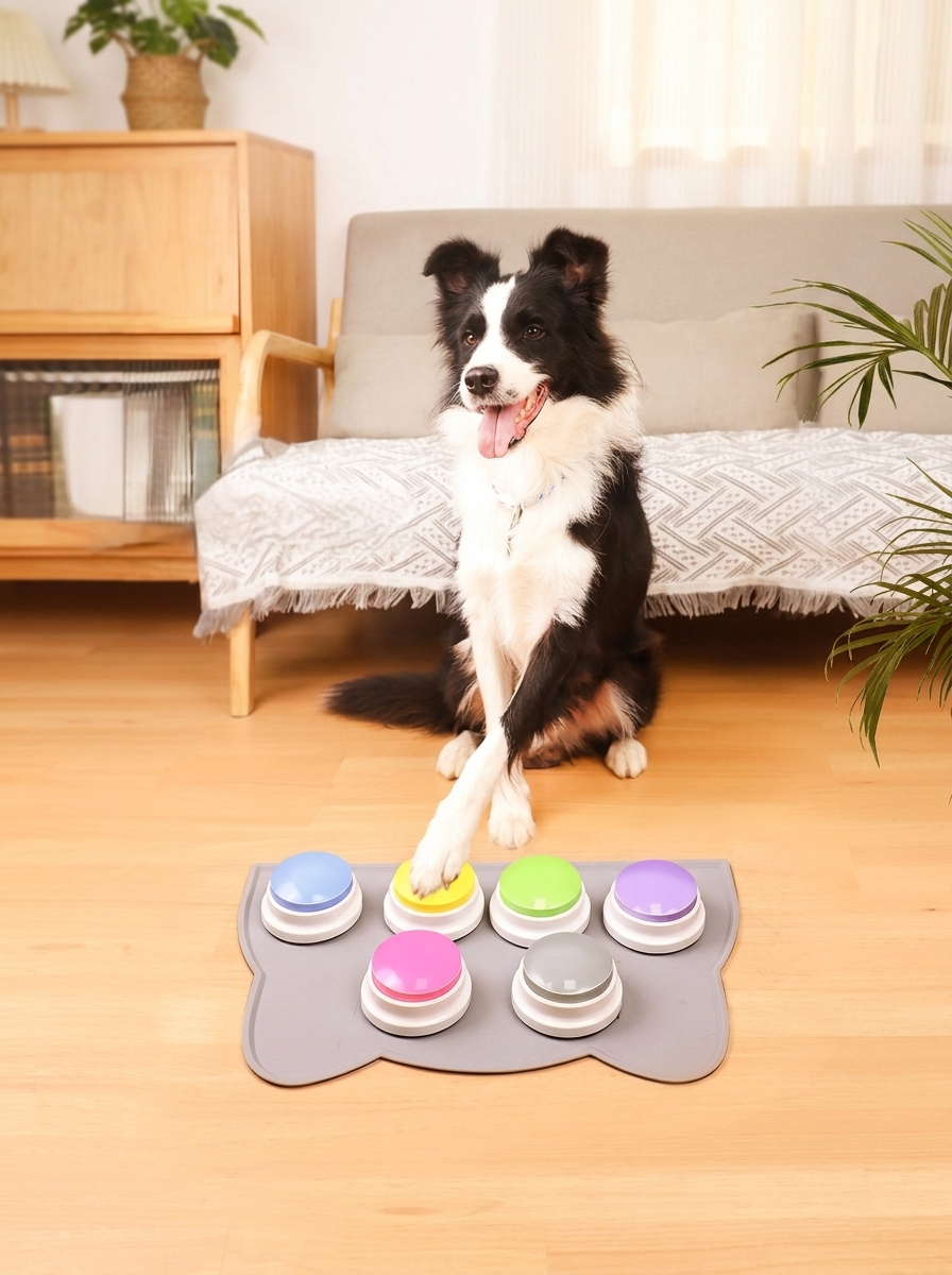 WordyBarks talking buttons set with a dog